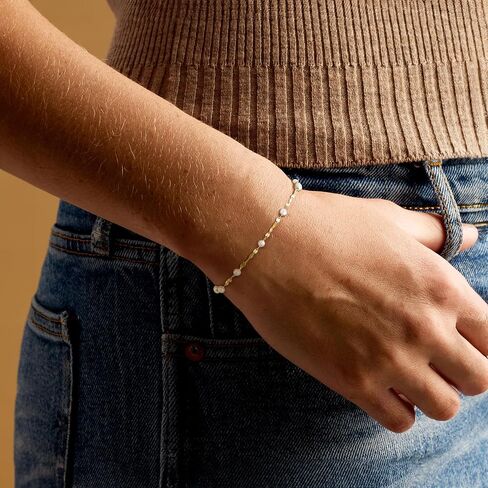 Pure Collection by Ross-Simons 3-3.5mm Cultured Pearl Station Lumachina-Chain Bracelet in 14kt Yellow Gold in Saudi Arabia