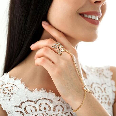 Fumete 6 pcs Finger Ring Bracelet Linked Rhinestone Hand Harness Chain Slave Bracelet with Ring Everyday Jewelry for Women in Saudi Arabia
