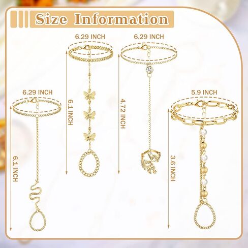 Fumete 6 pcs Finger Ring Bracelet Linked Rhinestone Hand Harness Chain Slave Bracelet with Ring Everyday Jewelry for Women in Saudi Arabia