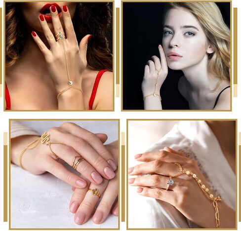 Fumete 6 pcs Finger Ring Bracelet Linked Rhinestone Hand Harness Chain Slave Bracelet with Ring Everyday Jewelry for Women in Saudi Arabia