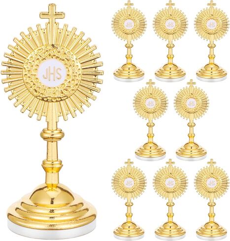 Marsui 8 PCS Cruncifix Mini Gold Cross مع قاعدة المعادن القاعدة المطبوخة الأسرار الكاثوليكية 3.2 "يسوع المسيح الكاثوليكي ديكور J-HS كعكة أعلى العشق الديني الهدية in Saudi Arabia