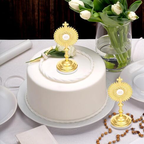 Marsui 8 PCS Cruncifix Mini Gold Cross مع قاعدة المعادن القاعدة المطبوخة الأسرار الكاثوليكية 3.2 "يسوع المسيح الكاثوليكي ديكور J-HS كعكة أعلى العشق الديني الهدية in Saudi Arabia