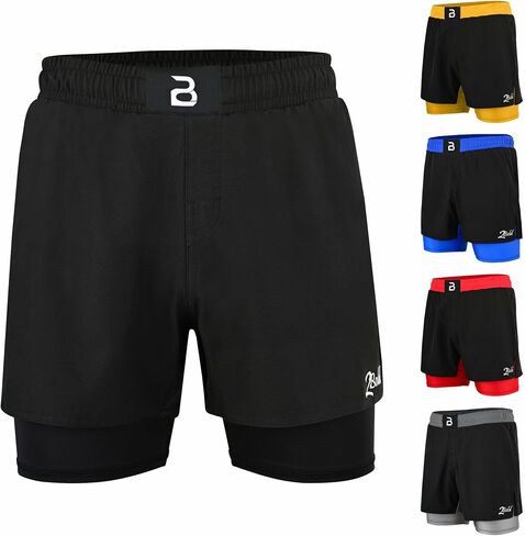 2BOLD MMA Kid’s 2 in 1 Board Shorts BJJ Built in Compression Lining Athletic Gym Boxing Jiu-Jitsu No-Gi Grappling Shorts in Saudi Arabia