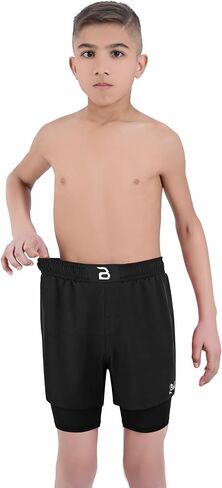 2BOLD MMA Kid’s 2 in 1 Board Shorts BJJ Built in Compression Lining Athletic Gym Boxing Jiu-Jitsu No-Gi Grappling Shorts in Saudi Arabia