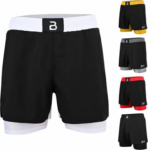 2BOLD MMA Kid’s 2 in 1 Board Shorts BJJ Built in Compression Lining Athletic Gym Boxing Jiu-Jitsu No-Gi Grappling Shorts in Saudi Arabia