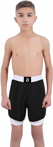 2BOLD MMA Kid’s 2 in 1 Board Shorts BJJ Built in Compression Lining Athletic Gym Boxing Jiu-Jitsu No-Gi Grappling Shorts in Saudi Arabia