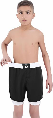 2BOLD MMA Kid’s 2 in 1 Board Shorts BJJ Built in Compression Lining Athletic Gym Boxing Jiu-Jitsu No-Gi Grappling Shorts in Saudi Arabia