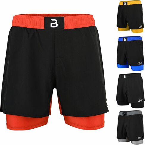 2BOLD MMA Kid’s 2 in 1 Board Shorts BJJ Built in Compression Lining Athletic Gym Boxing Jiu-Jitsu No-Gi Grappling Shorts in Saudi Arabia