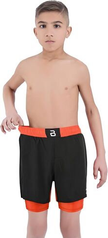 2BOLD MMA Kid’s 2 in 1 Board Shorts BJJ Built in Compression Lining Athletic Gym Boxing Jiu-Jitsu No-Gi Grappling Shorts in Saudi Arabia