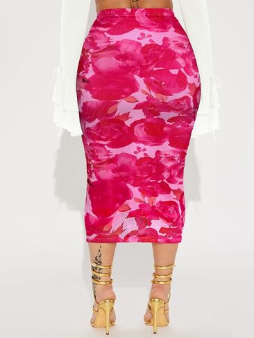 Women's Floral Print Mesh Long Skirt High Waisted Bodycon Pencil Maxi Skirts in Kuwait
