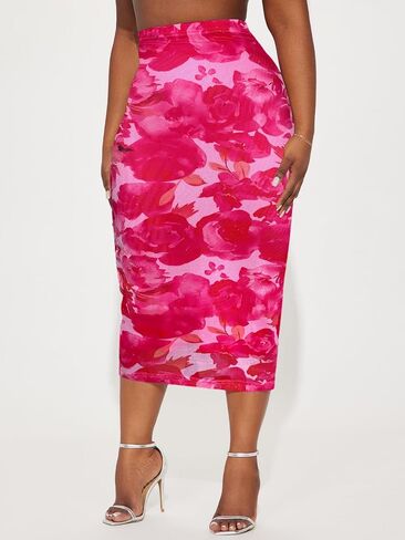 Women's Floral Print Mesh Long Skirt High Waisted Bodycon Pencil Maxi Skirts in Kuwait