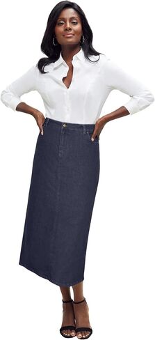 Jessica London Women's Plus Size True Fit Front Button Casual Denim Skirt in Kuwait