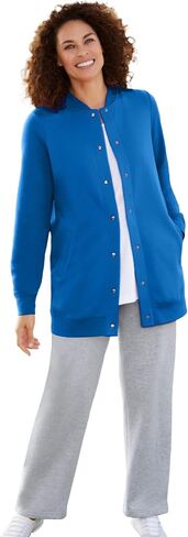Woman Within Plus Size Fleece Baseball Jacket Long Oversized Fleece Coat in Saudi Arabia
