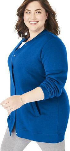 Woman Within Plus Size Fleece Baseball Jacket Long Oversized Fleece Coat in Saudi Arabia