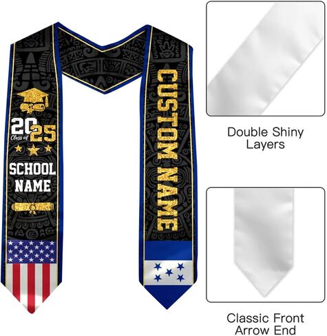 Honduran Graduation Stole, Honduran Flag Graduation Stole, Custom Honduran American Flag Graduation Sash 2025 in Kuwait