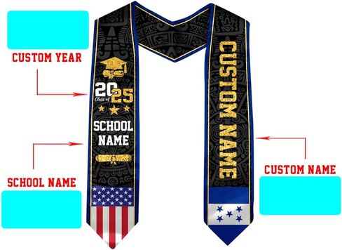 Honduran Graduation Stole, Honduran Flag Graduation Stole, Custom Honduran American Flag Graduation Sash 2025 in Kuwait
