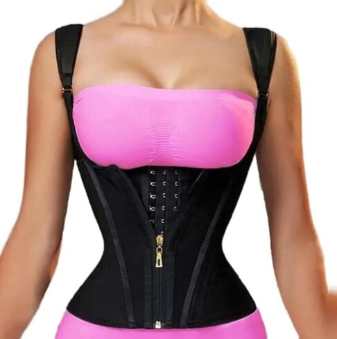 Women Double Compression Waist Trainer Corset Adjustable Straps Steel Bone Support,Zipper Hook Flat Belly Body Shaper Belt in Kuwait