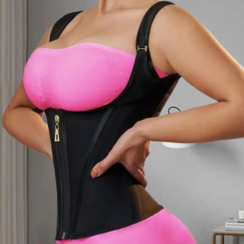 Women Double Compression Waist Trainer Corset Adjustable Straps Steel Bone Support,Zipper Hook Flat Belly Body Shaper Belt in Kuwait