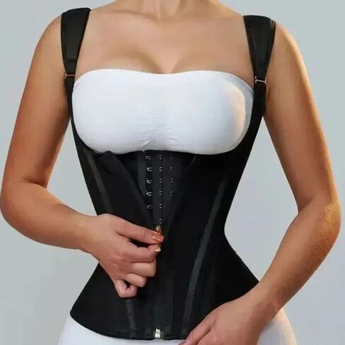 Women Double Compression Waist Trainer Corset Adjustable Straps Steel Bone Support,Zipper Hook Flat Belly Body Shaper Belt in Kuwait