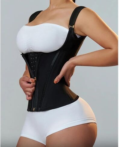 Women Double Compression Waist Trainer Corset Adjustable Straps Steel Bone Support,Zipper Hook Flat Belly Body Shaper Belt in Kuwait