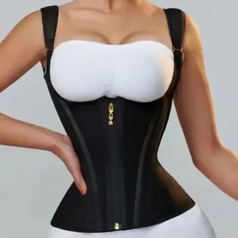 Women Double Compression Waist Trainer Corset Adjustable Straps Steel Bone Support,Zipper Hook Flat Belly Body Shaper Belt in Kuwait