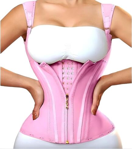 Women Double Compression Waist Trainer Corset Adjustable Straps Steel Bone Support,Zipper Hook Flat Belly Body Shaper Belt in Kuwait