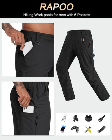 Rapoo Mens Hiking Pants Lightweight Water Resistant Breathable Nylon Cargo Pants with 6 Pockets in Saudi Arabia
