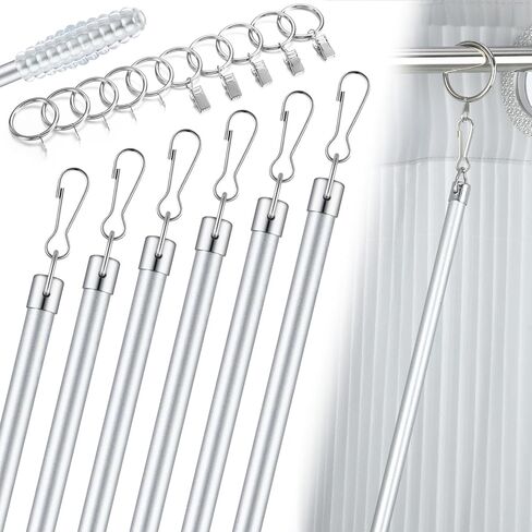 Shimeyao 6 Pack Curtain Pull Wand Stainless Steel Iron Drapery Pull Rod Versatile Metal Drapery Wand with 5 Rings and 5 Hooks for Opening Closing Curtains Homes Offices Window(Silver,36 Inch) in Saudi Arabia