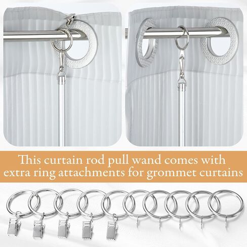 Shimeyao 6 Pack Curtain Pull Wand Stainless Steel Iron Drapery Pull Rod Versatile Metal Drapery Wand with 5 Rings and 5 Hooks for Opening Closing Curtains Homes Offices Window(Silver,36 Inch) in Saudi Arabia