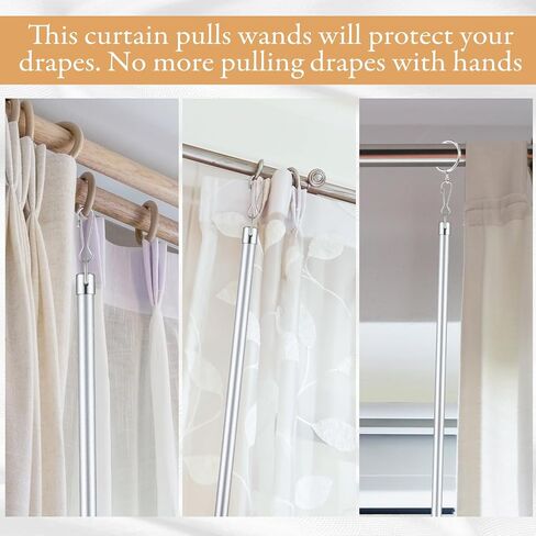 Shimeyao 6 Pack Curtain Pull Wand Stainless Steel Iron Drapery Pull Rod Versatile Metal Drapery Wand with 5 Rings and 5 Hooks for Opening Closing Curtains Homes Offices Window(Silver,36 Inch) in Saudi Arabia