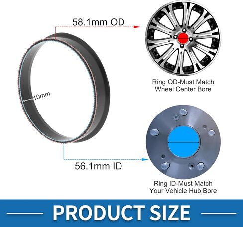 58.1mm to 56.1mm Car Wheel Hub Centric Rings Black Polycarbonate Wheels Center Shaft Shock Absorbing Hubrings 4 Pcs in Saudi Arabia