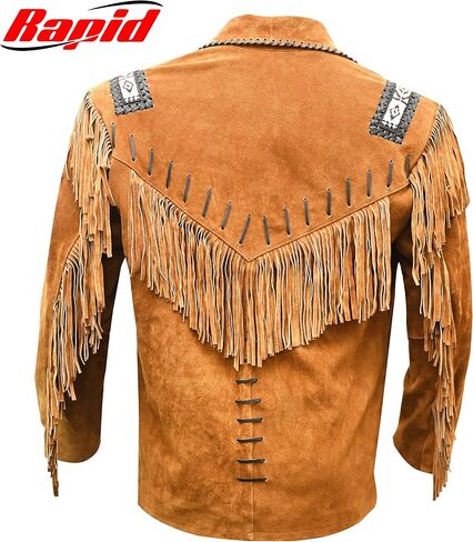 Western Cowboy Leather Fashion Jacket For Mens Fringe & Beaded Native American Coat in Saudi Arabia