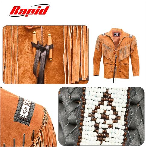 Western Cowboy Leather Fashion Jacket For Mens Fringe & Beaded Native American Coat in Saudi Arabia