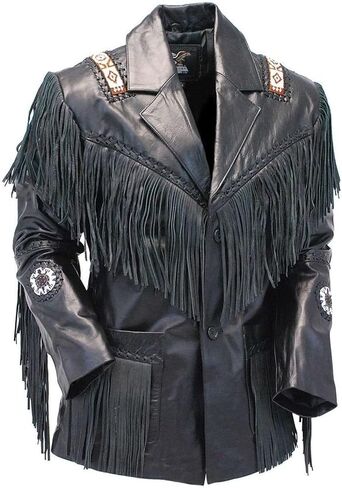 Western Cowboy Leather Fashion Jacket For Mens Fringe & Beaded Native American Coat in Saudi Arabia