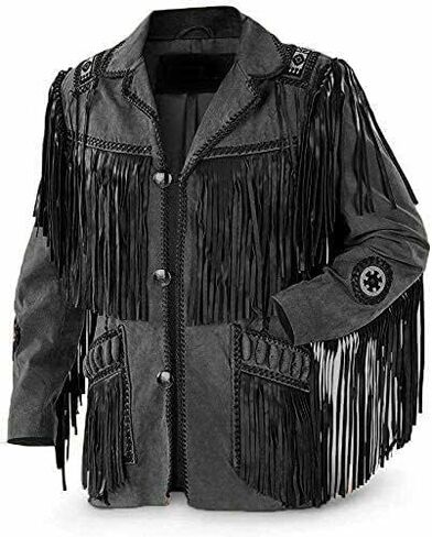 Western Cowboy Leather Fashion Jacket For Mens Fringe & Beaded Native American Coat in Saudi Arabia