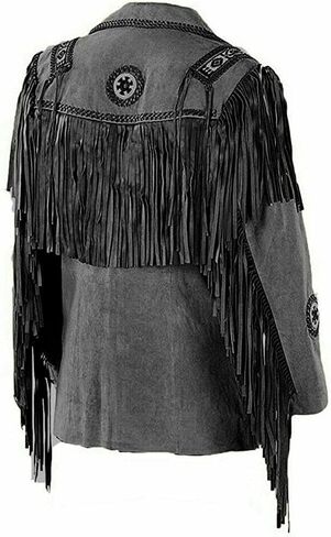 Western Cowboy Leather Fashion Jacket For Mens Fringe & Beaded Native American Coat in Saudi Arabia
