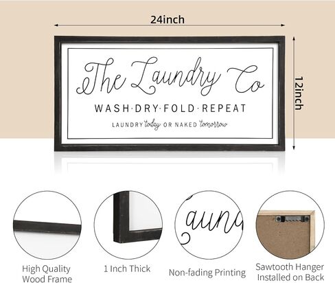 Large Laundry Sign for Laundry Room Decor 24''×12'' Farmhouse Laundry Room Wall Decor Wooden Sign The Laundry Co Wash Dry Fold Repeat Laundry Room Sign in Saudi Arabia