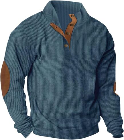 Cotton Sweatshirts for Men Vintage Stand Collar Quarter Button Pullover Fall Outdoor Golf Long Sleeve Polo Shirts in Kuwait