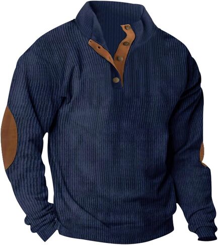 Cotton Sweatshirts for Men Vintage Stand Collar Quarter Button Pullover Fall Outdoor Golf Long Sleeve Polo Shirts in Kuwait