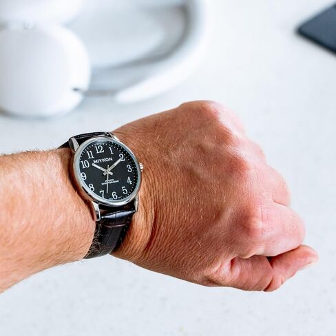 Miykon Casual Analog Watches for Men - Minimalist Easy Reader Mens Dress Watches with Genuine Leather Strap - Ion Polished, Scratch Resistant Glass, Japanese Quartz, Waterproof to 100ft in Kuwait