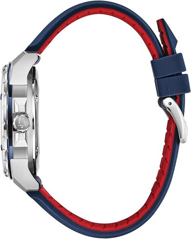Bulova Men's Marine Star 'Series A' Automatic Stainless Steel Case with Blue Textured Silicone Strap, Open Aperture, Silver White Dial Model: 98A225 in Saudi Arabia