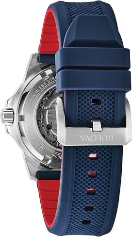 Bulova Men's Marine Star 'Series A' Automatic Stainless Steel Case with Blue Textured Silicone Strap, Open Aperture, Silver White Dial Model: 98A225 in Saudi Arabia