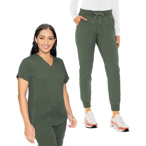 Med Couture Women's Scrub Set V-Neck Shirttail Top MC7459 Jogger Yoga Pant MC7710 with 2-Way Stretch & Ultra Soft Fabric in Saudi Arabia