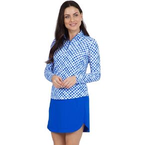 IBKUL Athleisure Wear Sun Protective UPF 50+ Icefil Cooling Gingham Check Print Long Sleeve Mock Neck Top – 10876 in Kuwait