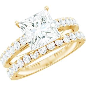 مجموعة خاتم الزفاف المعتمدة من Moissanite ، جودة D-VS1 ، 8 ملم الأميرة Cut Moissanite Ring in Kuwait