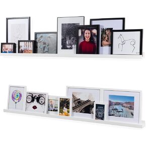 Wallniture Denver 60 "أرفف عائمة طويلة لديكور الحائط، أرفف خشبية ضيقة لحامل سجل الفينيل لإطار الصورة مجموعة من 2 لون الجوز in Kuwait