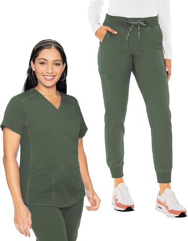 Med Couture Women's Scrub Set V-Neck Shirttail Top MC7459 Jogger Yoga Pant MC7710 with 2-Way Stretch & Ultra Soft Fabric in Saudi Arabia
