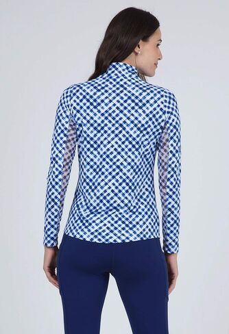 IBKUL Athleisure Wear Sun Protective UPF 50+ Icefil Cooling Gingham Check Print Long Sleeve Mock Neck Top – 10876 in Kuwait