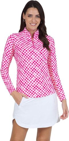 IBKUL Athleisure Wear Sun Protective UPF 50+ Icefil Cooling Gingham Check Print Long Sleeve Mock Neck Top – 10876 in Kuwait