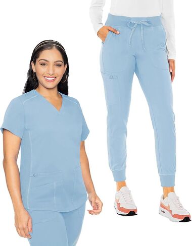 Med Couture Women's Scrub Set V-Neck Shirttail Top MC7459 Jogger Yoga Pant MC7710 with 2-Way Stretch & Ultra Soft Fabric in Saudi Arabia